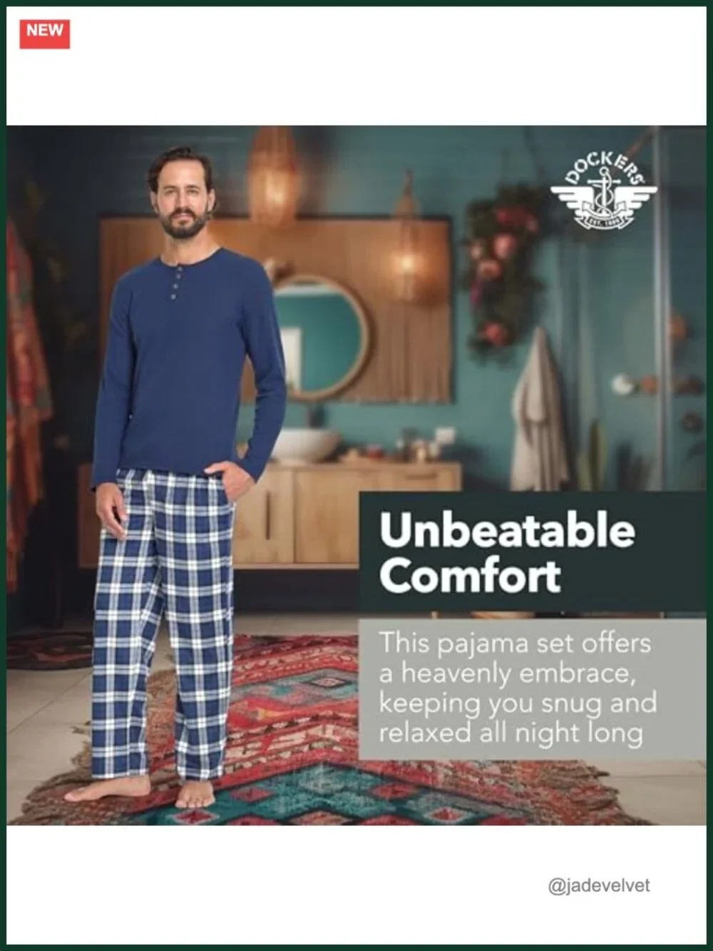 Men's Long Sleeve Henley & Plaid Pajama Set, Cotton Blend Lounge Sleepwear